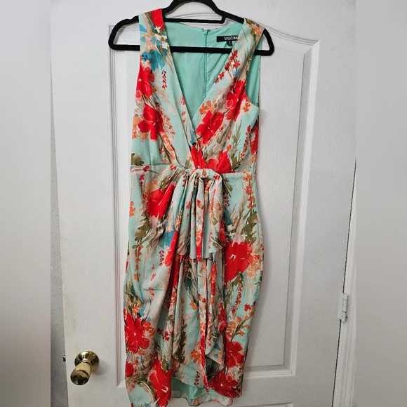 Badgley Mischka Aqua Multi Print Dress SZ 6 - Picture 4 of 12